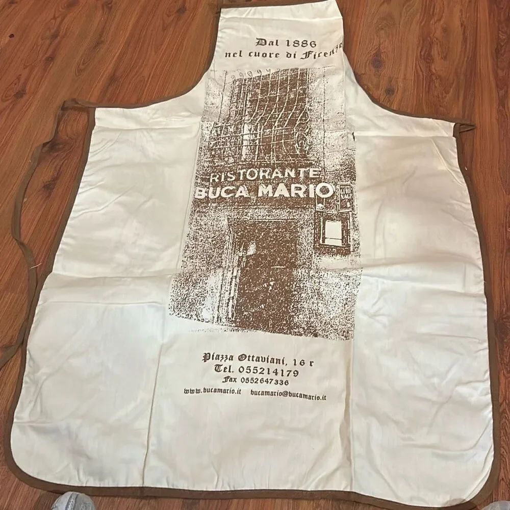 NEW Buca Mario Italy famous restaurant apron Ron cream brown Florence Italy fire